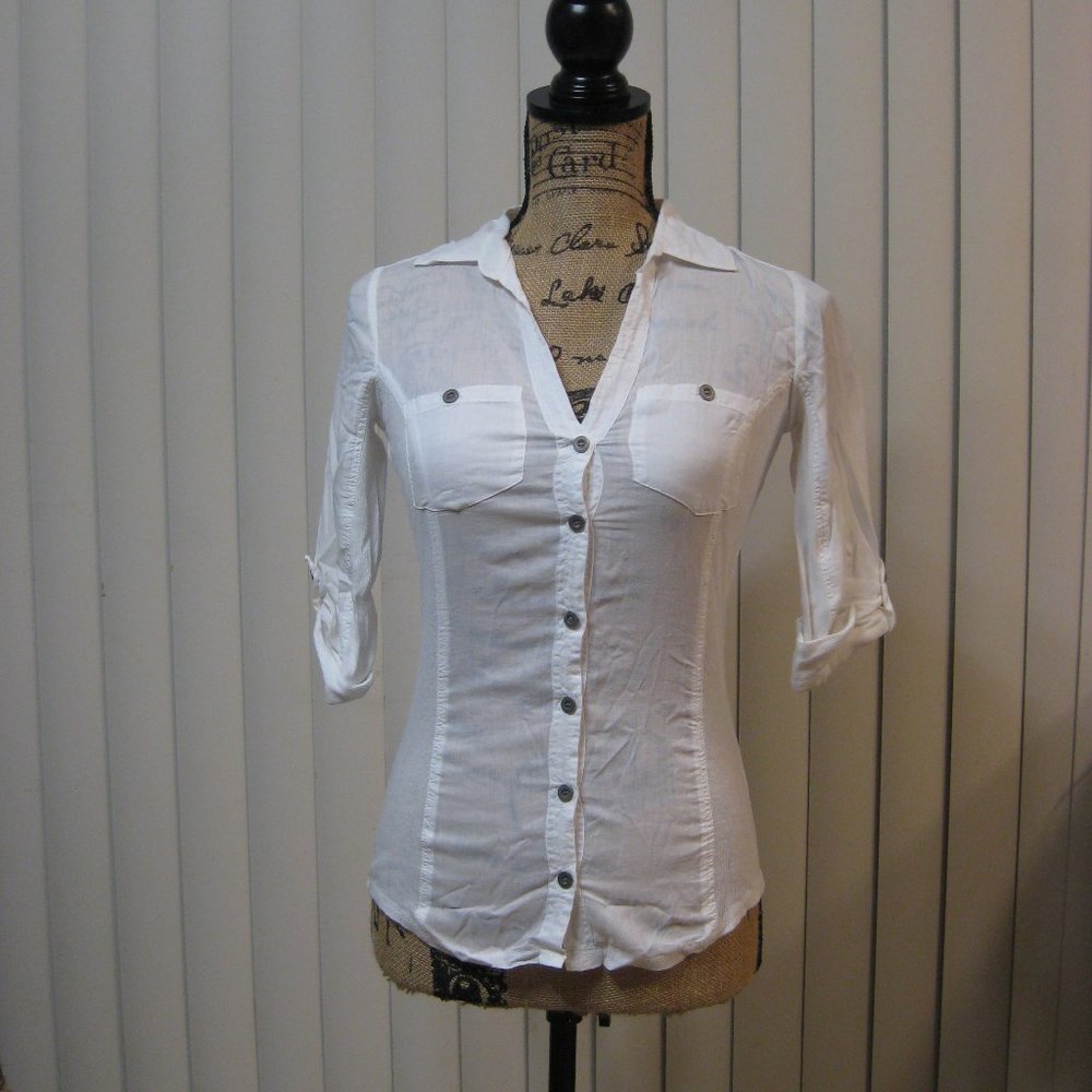 NWT Guess white cotton button up shirt top XS extra small